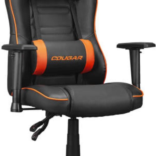 COUGAR Fusion S Ergonomic Gaming Chair, PVC Faux Leather, Metal 5-Star Base, Built-in 3D Curved Lumbar Support, Adjustable Armrest, Class 4 Gas Lift Cylinder, 120 kg, Orange/Black | 3MFSLORB.0001
