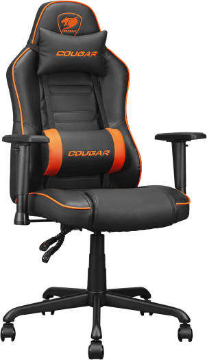 COUGAR Fusion S Ergonomic Gaming Chair, PVC Faux Leather, Metal 5-Star Base, Built-in 3D Curved Lumbar Support, Adjustable Armrest, Class 4 Gas Lift Cylinder, 120 kg, Orange/Black | 3MFSLORB.0001